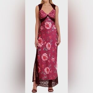 Avec Les Filles Burgundy Floral Maxi Dress Sz 2 like new
